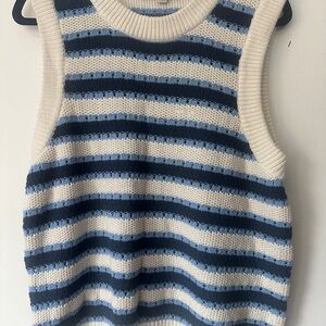 LOFT Blue and White Striped Knit Sweater Vest